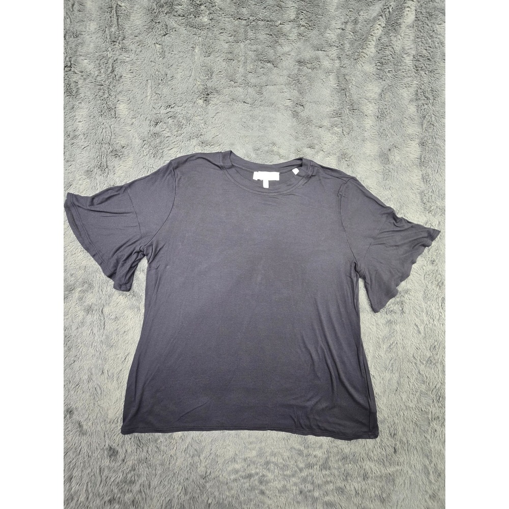 Lark & Ro Womens Dark Gray Flutter Short Sleeve Crew Neck Viscose Top Size L